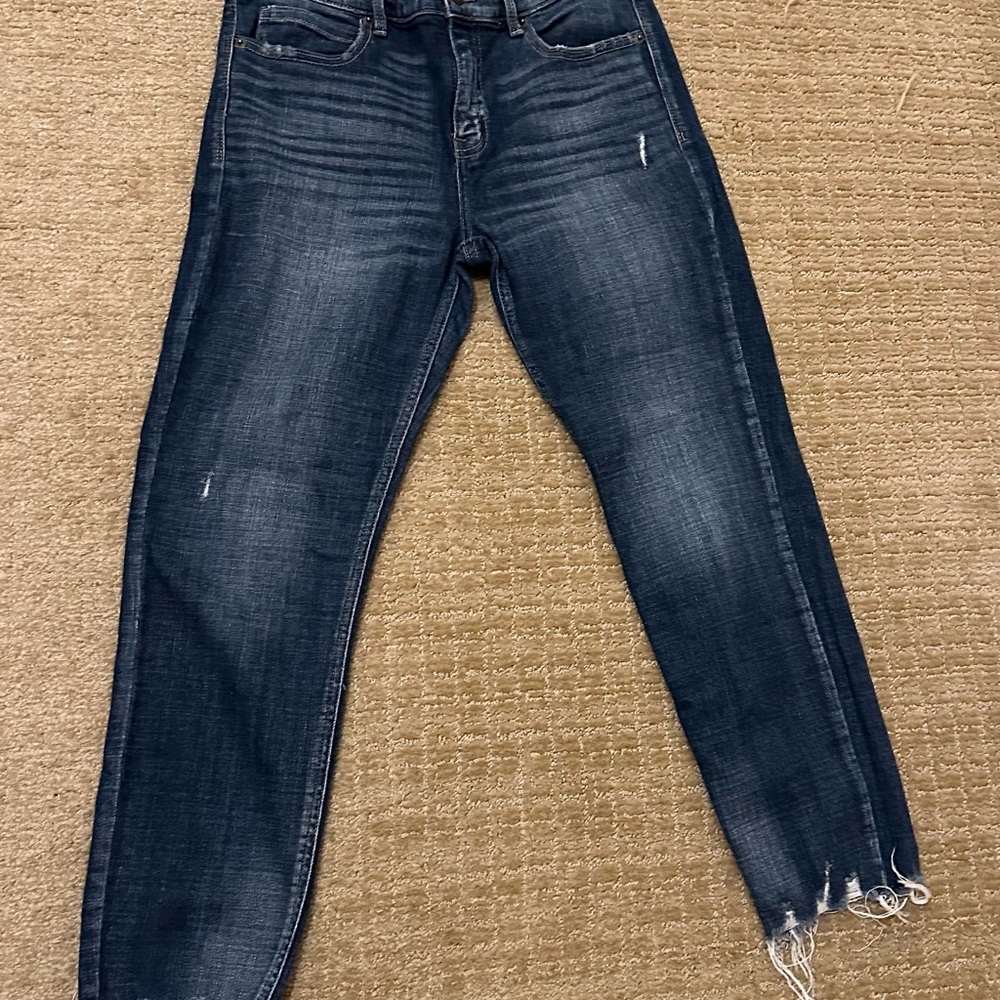 Cosmic Blue LoveAnkle Cropped Jeans with Raw Hem and Vintage Distressing